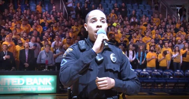 Officer's Last Minute National Anthem Stuns The Crowd