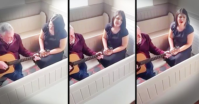 Father And Daughter Sing Irish Folk Song In Empty Chapel