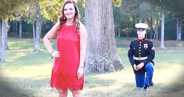 Marine Surprises Girlfriend With Beautiful Proposal Before Deployment