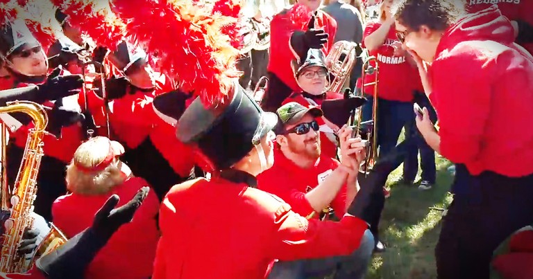 Marching Band Helps Guy Pull Off The Sweetest Surprise Proposal 