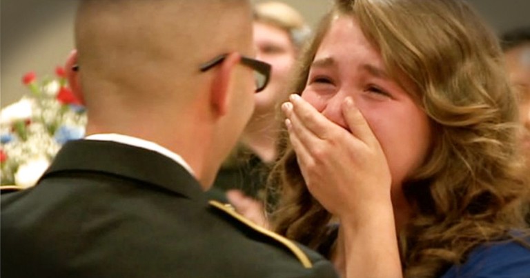 Military Father Surprises Daughter At School Ceremony 