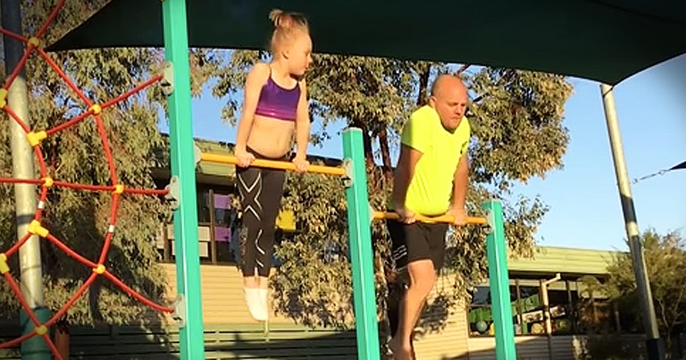 Father Hilariously Tries Out Daughter's Gymnastics Routine