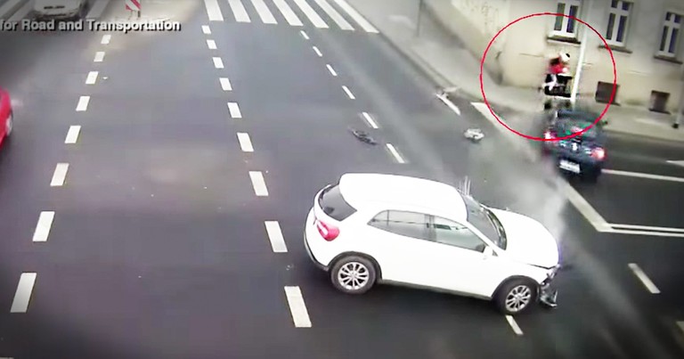 Light Post Miraculously Saves Woman From An Out Of Control Car