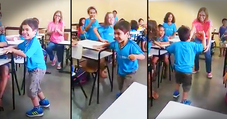 Kids Cheer As 6-Year-Old Takes First Steps Without A Wheelchair