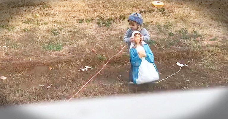 Sweet Little Boy Doesn't Want Mary, Joseph And Baby Jesus To Be Cold Outside