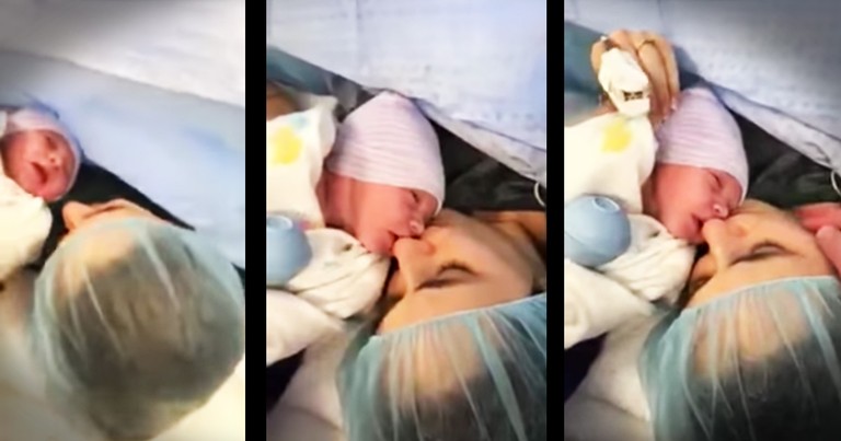 Newborn Meeting His Momma For The First Time Can't Stop Giving Her Kisses