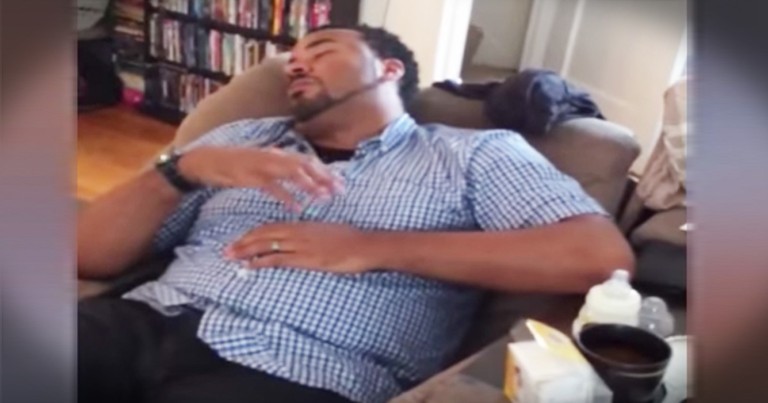 Exhausted New Dad Does The Cutest Thing In His Sleep 