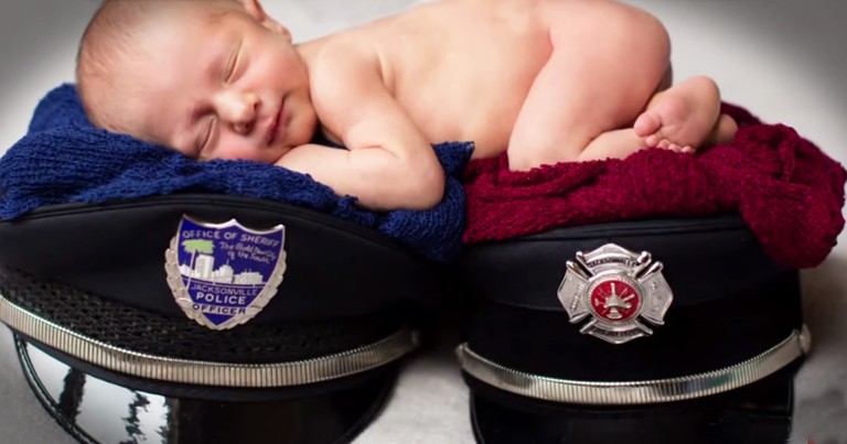 Baby's Newborn Photos Honor His Hero Parents In The Sweetest Way