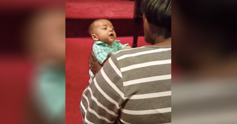 Tiny Baby Sings Along To Hymn At Church