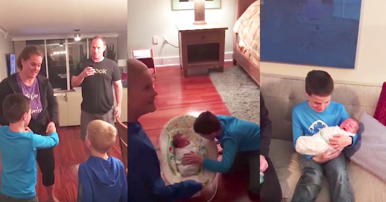 Brothers Amazing Reactions To Surprise Adopted Baby Sibling