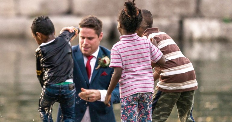 Heroic Groom Rescues Boy From Water During Wedding Day Photoshoot