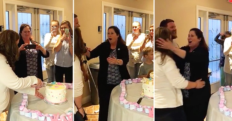 Couple Surprises Family With Two Cakes At Gender Reveal