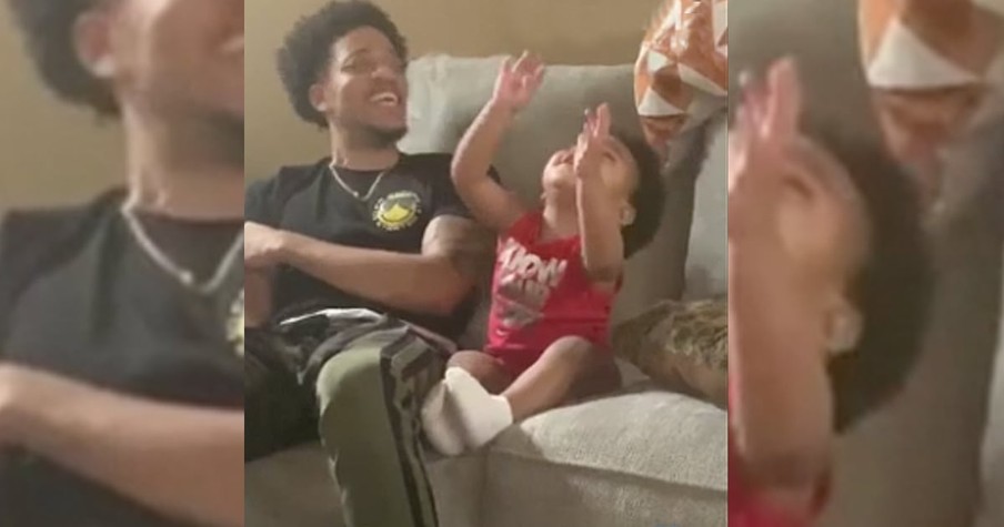 Dad And 2-Year-Old Son Worship Together On Couch