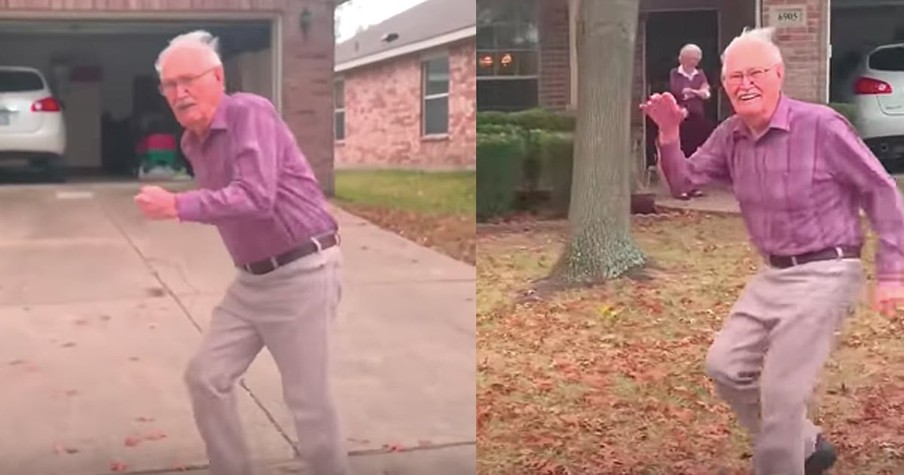 Grandpa Runs After Car Whenever Granddaughter Leaves And Now It's Tradition