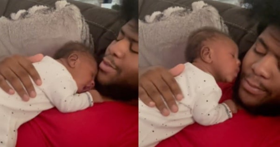 He Leaned Down To Give His Baby A Kiss And Is Overjoyed As Newborn Kisses Dad Back