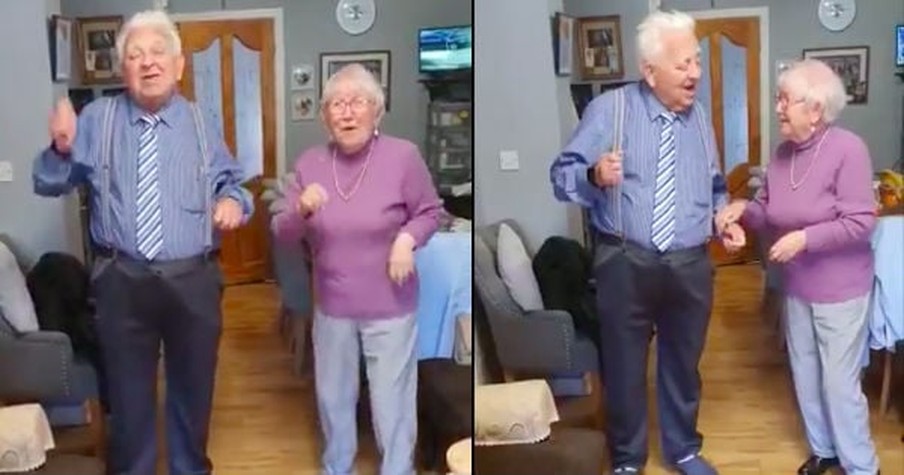 Elderly Couple Belts Out Lyrics To 'Staying Alive' And Won't Let The Quarantine Steal Their Joy