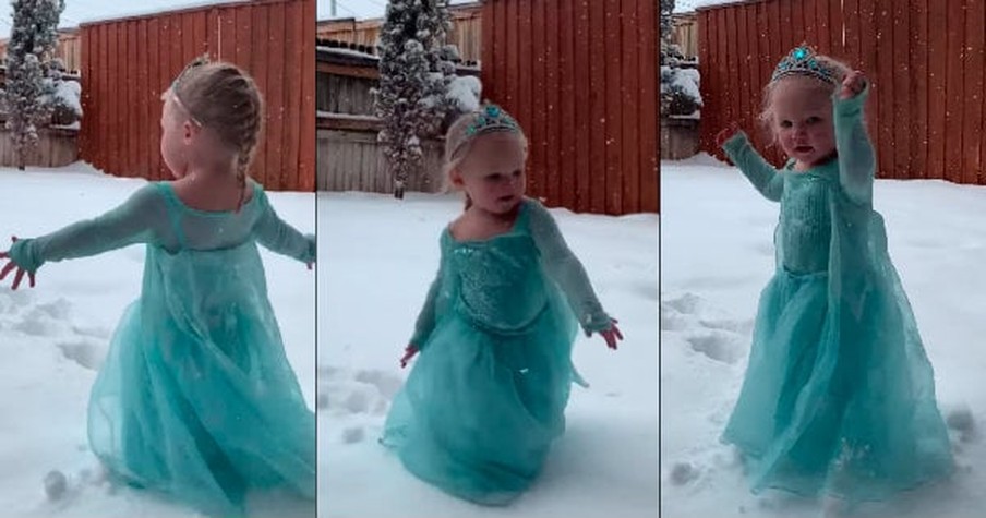 The Most Adorable Mini Elsa Sings 'Let It Go' After Finally Getting Snow In Texas