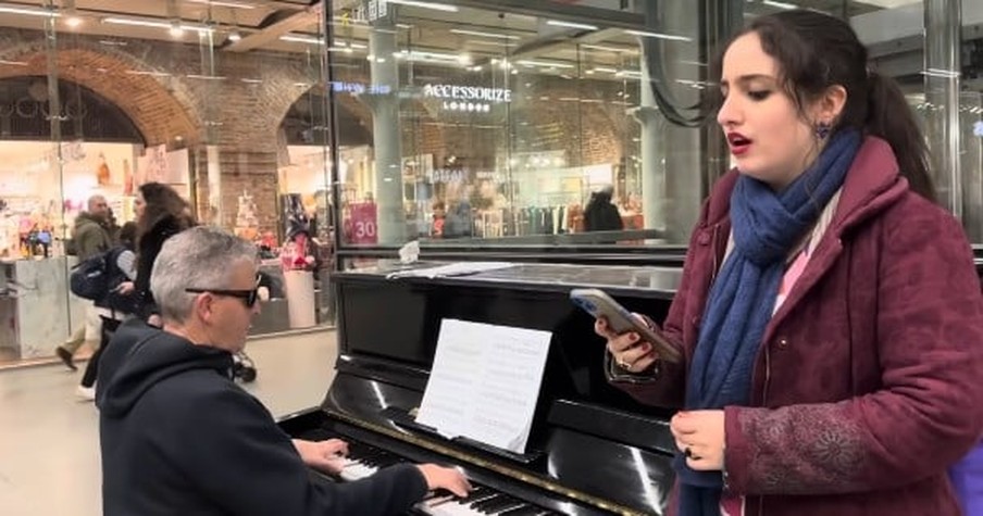 Man Sits at a Piano in a Crowded Mall and a Teen Joins Him in a Dazzling 'Ave Maria' Performance