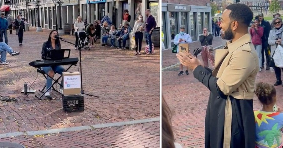 Street Performer Starts Singing Lyrics To 'All Of Me' When John Legend Steps Out Of The Crowd