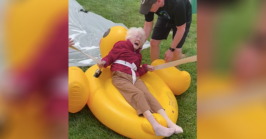 Senior Slip N Slide Brings Laughs For Residents At Nursing Home