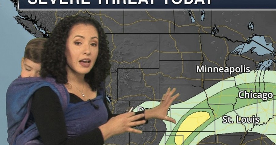 Baby Falls Asleep On Meteorologists Back During Live Weather Report