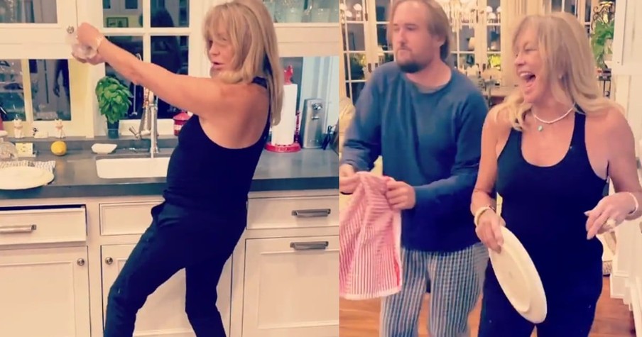 Goldie Hawn Dancing Turns Kitchen Chores Into a Dance Party