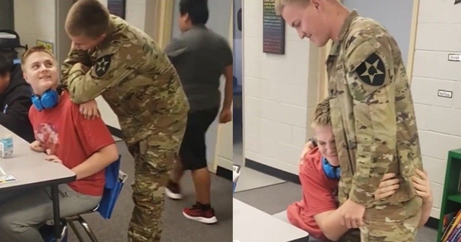 Soldier's Surprise Homecoming Overwhelms Little Brother Leaving Him With Joy-Filled Tears