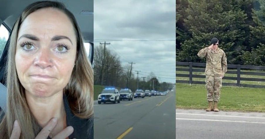 Marine Mom Is Moved To Tears By Sight Of American Soldier Saluting Funeral Procession