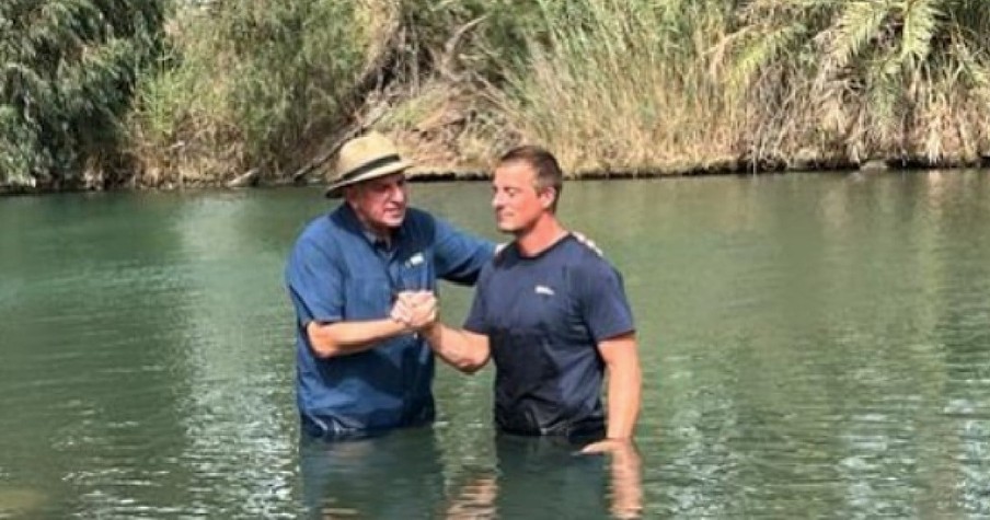 Bear Grylls Gets Baptized In The Same Water As Jesus And Says It's A Dream Come True