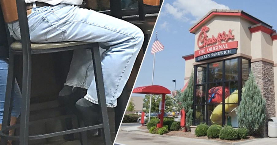 Girl Snaps Photo Of Man Eating His Meal At Chick-Fil-A In His Socks