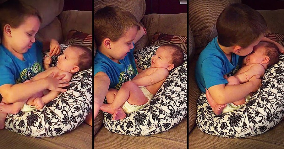 Big Brother Sings 'You Are My Sunshine' to Baby Sister