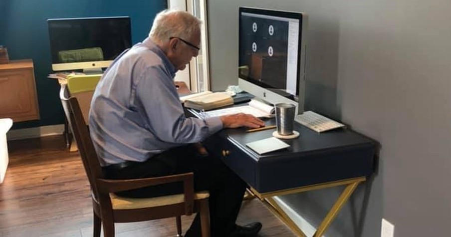 Daughter Spots 91-Year-Old Dad Virtual Teaching 'Like A Boss,' Proving Age Is Just A Number