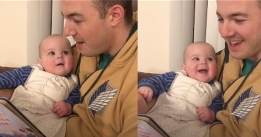 Baby Laughs Hysterically At Dad's Silly Disney Voices During Storytime