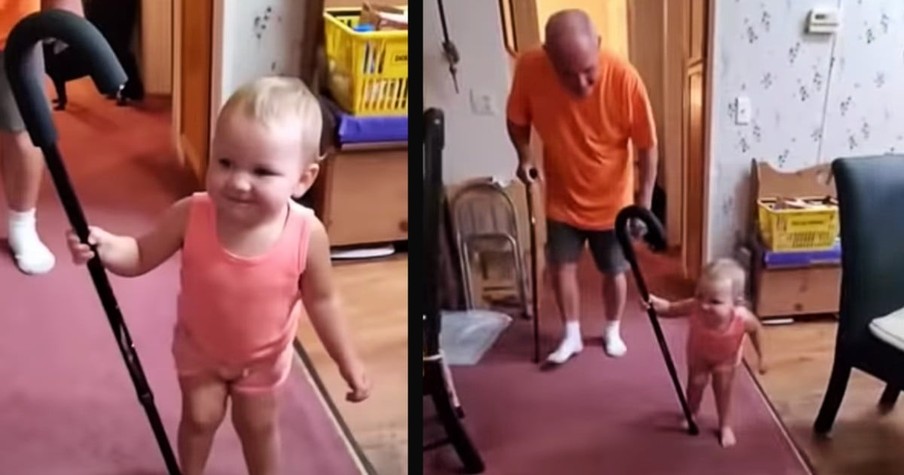 Baby Starts Walking Just Like Grandpa And Her Spot-On Impression Has Everyone Laughing