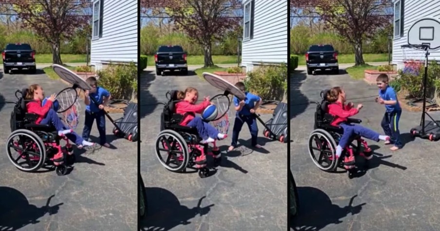 Best Little Brother Ever Helps Sister With Special Needs Make A Slam Dunk And It's The Sweetest