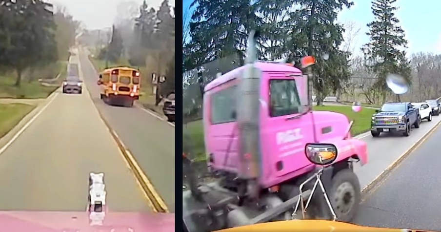 Brake Failure Has Truck Barreling Straight For Stopped School Bus and Cameras Caught It All