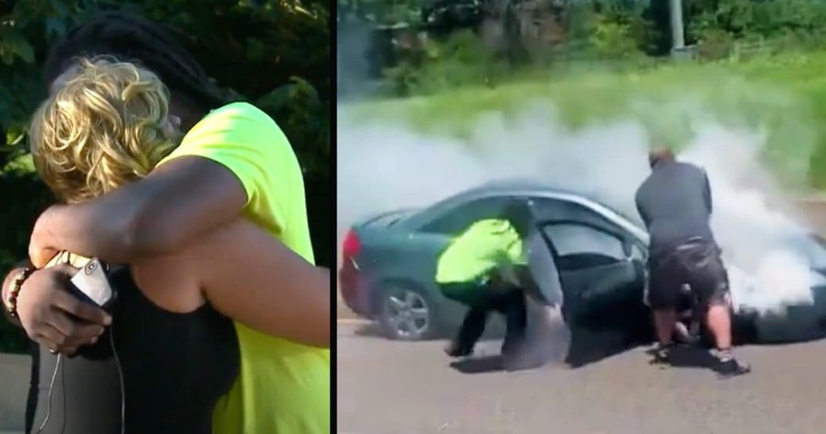 Mom Breaks Down As She Meets Good Samaritan Who Saved Her Son In Tense Burning Car Rescue