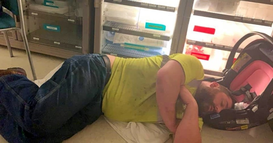 Photo Of Dad Sleeping On Hospital Floor Goes Viral For All The Right Reasons