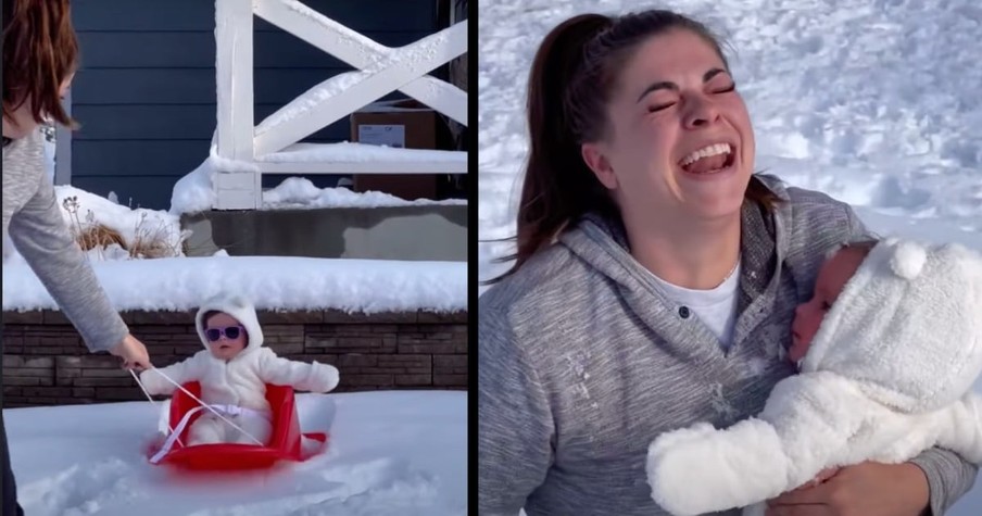 Baby's First Time Sledding Ends In Adorable Fail That Has Mom Cracking Up