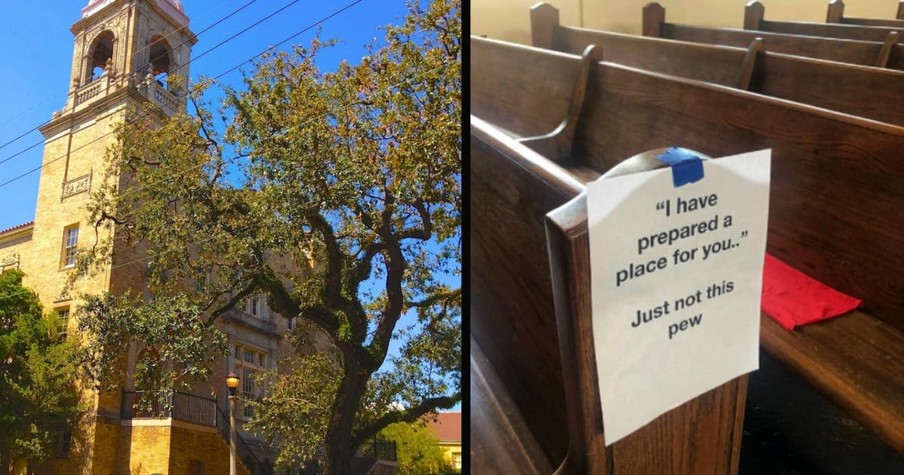 Church Puts Hilarious Signs On Pews To Encourage Social Distancing