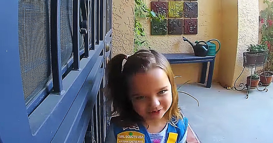 Doorbell Camera Catches First-Grader's Adorable Girl Scout Cookie Sales Pitch And She Goes Viral