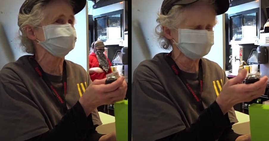 Grandma Working At McDonald's Is Speechless As Secret Santa Hands Over A Set Of Keys