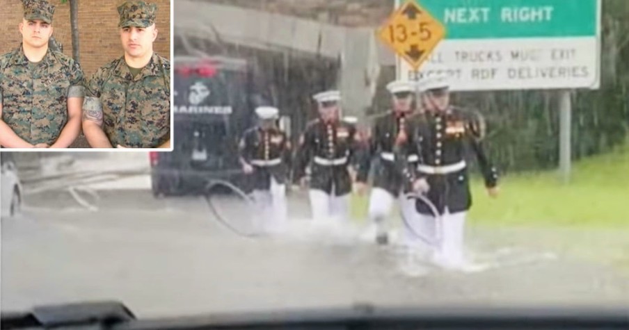 Driver Gets Into Trouble During DC Flooding And Then Sees A Group Of Marines Headed Her Way