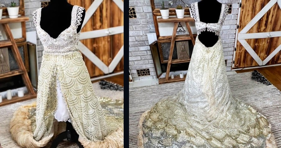 Mom-Of-5 Spends 379 Hours On Hand-Sewn Wedding Dress And The Results Are Stunning