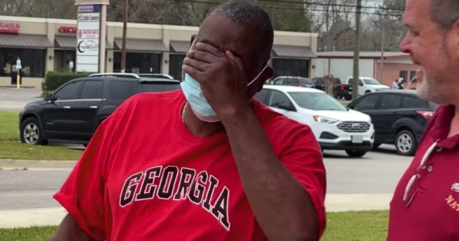 High School Janitor Who's Been Walking to Work Can't Stop the Tears As Coworkers Gift Him a Car