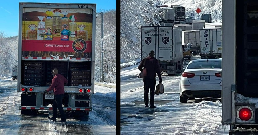 Motorists Stranded on I-95 in VA Were Cold and Hungry So Truck Driver Starts Handing out Bread