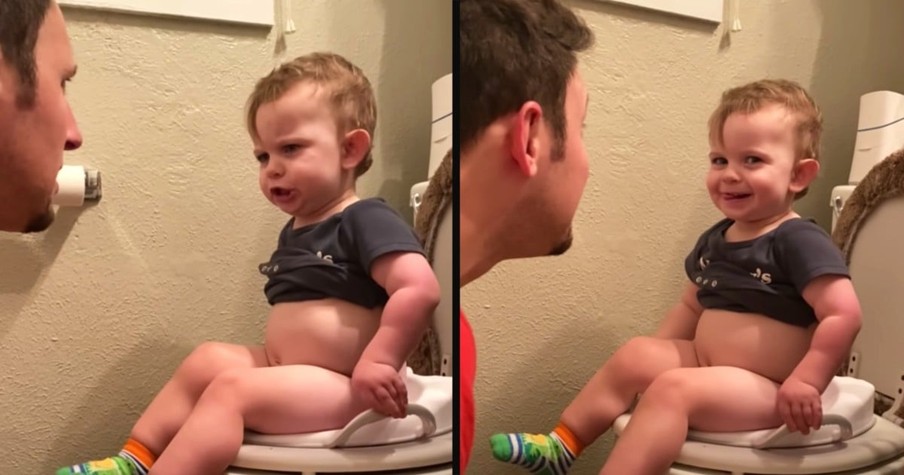 Hilarious Declaration From Little Kid On Toilet Has Dad Laughing So Hard He's In Tears