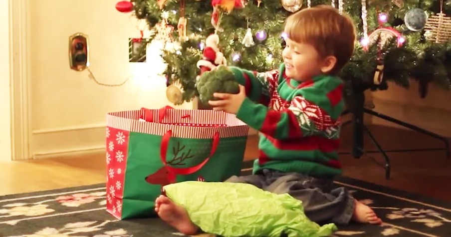 Little Boy Adorably Reacts To A Christmas Present Full Of Vegetables