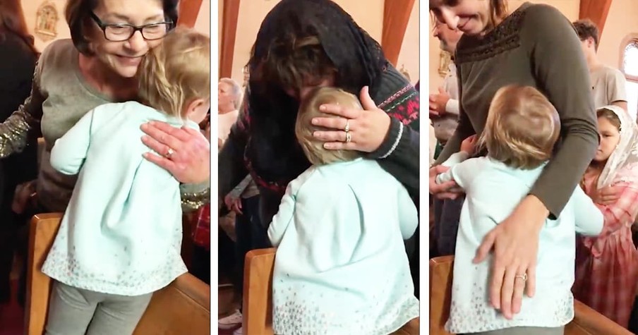 Little Girl Adorably Gives Everyone At Church A Hug