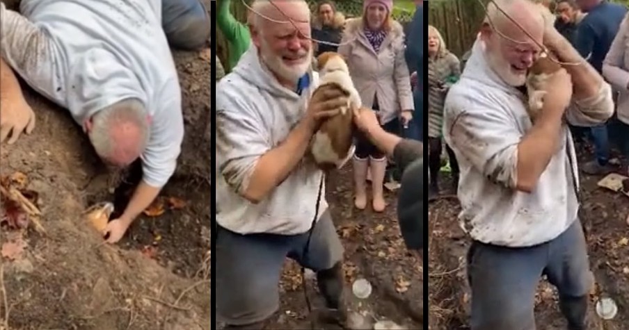 Lost Dog Rescue Ends in Tearful Reunion And Renewed Faith After Man Digs Pup Out Of Hole